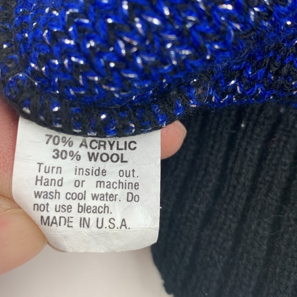 Vintage Ja Lynn Metallic Blue & Black Sweater Crew neck with Sparkle Large - Picture 8 of 13